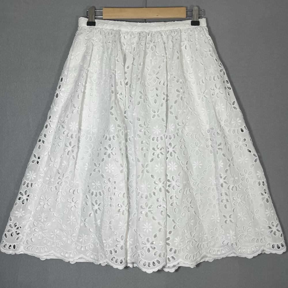 J.Crew‎ Full Midi in White Lined Embroidered Eyelet A-line Skirt 2